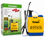 A yellow and blue Farmate pressure sprayer shown next to its green and white retail packaging box on a white background.