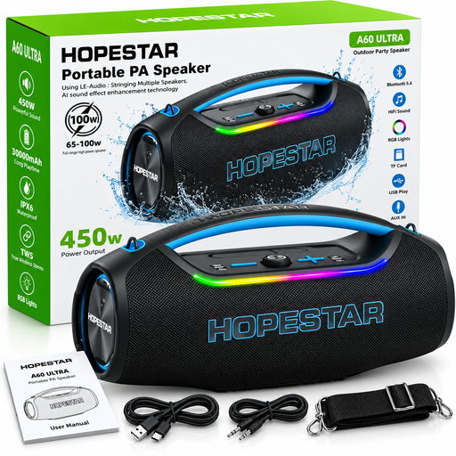 HOPESTAR A60 Ultra 450W portable Bluetooth PA speaker with 30000mAh battery and RGB lights Uganda