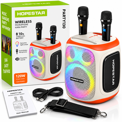 HOPESTAR PARTY130 120W wireless karaoke speaker with two microphones and RGB lights Uganda