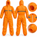 Heavy duty orange chemical protective overall suit with hood and reflective strips in Uganda