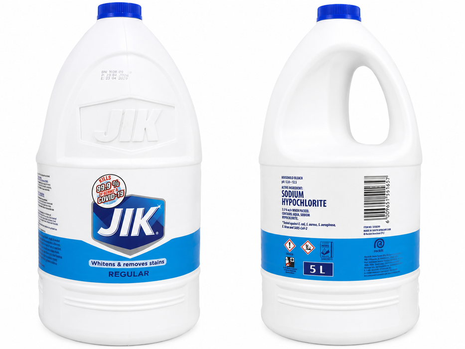 JIK Regular Bleach 5L sodium hypochlorite household and laundry bleach in Uganda


