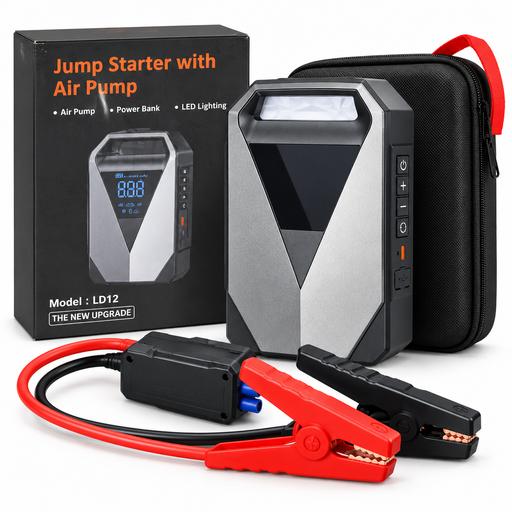12V Portable Car Jump Starter with Air Pump, Power Bank & LED Light – LD12
