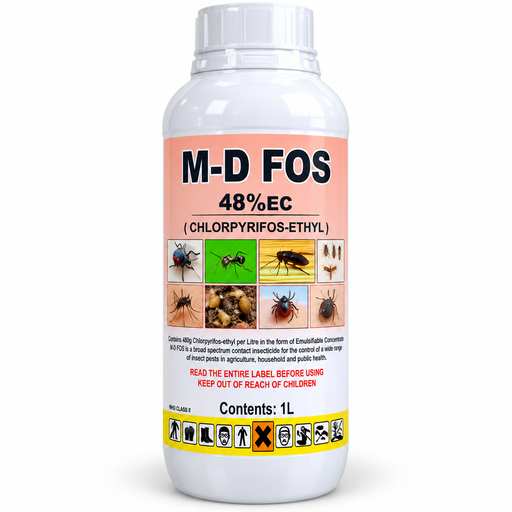 M-D FOS 48% EC Chlorpyrifos 1L insecticide for bedbugs cockroaches ants and mosquitoes in Uganda