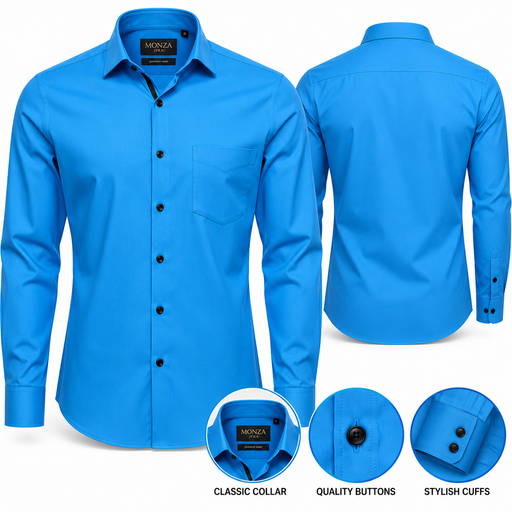 Men’s blue long sleeve formal shirt with collar and chest pocket – KampalaShoppers Uganda