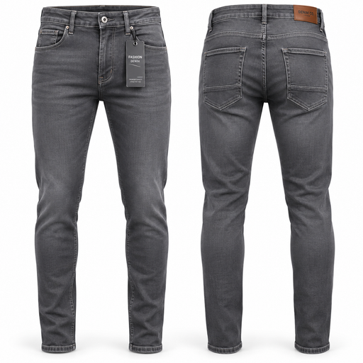 Men’s grey slim fit denim jeans front and back view – KampalaShoppers Uganda