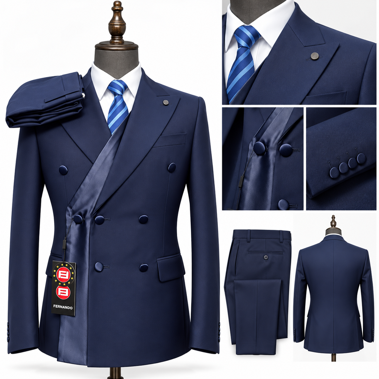 Men’s navy blue double-breasted formal suit with trousers – KampalaShoppers Uganda