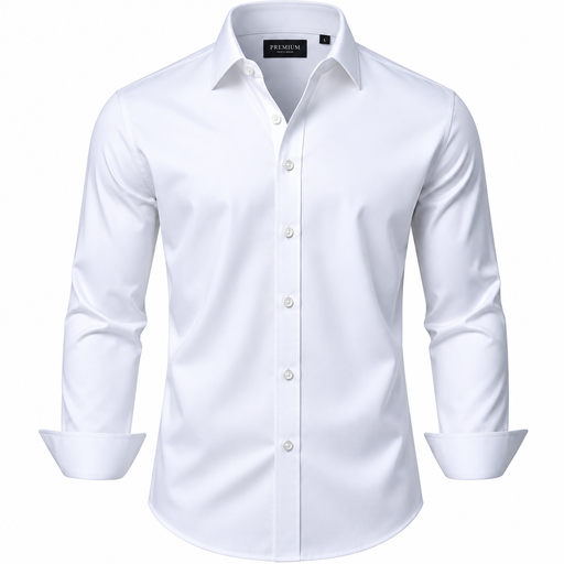 Men’s white long sleeve formal shirt with black buttons – KampalaShoppers Uganda