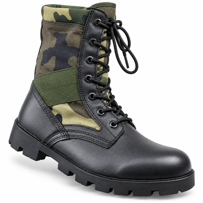 Black camouflage military combat tactical boots for men in Uganda