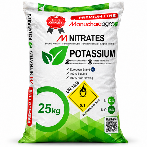 Manucharaagro Potassium Nitrate water-soluble fertilizer 25kg bag with 13% nitrogen and 46% K2O