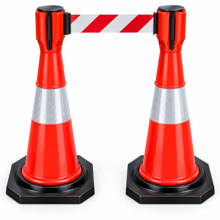 Retractable traffic cone barrier set with red and white safety belt in Uganda – KampalaShoppers