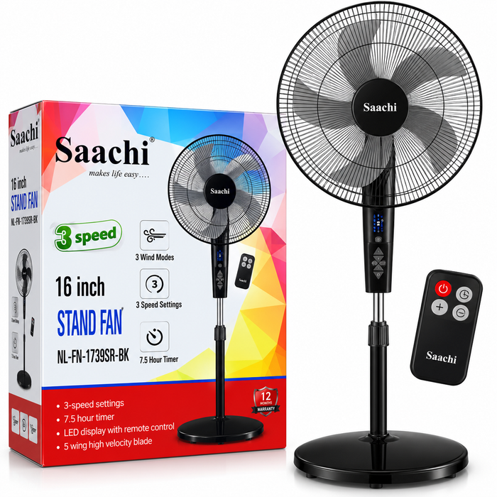 Saachi 16 inch stand fan NL-FN-1739SR-BK with remote control Uganda