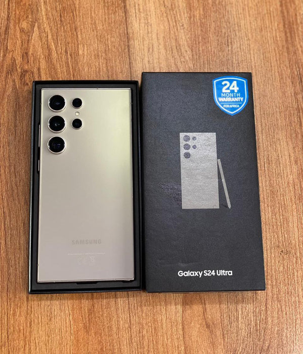 Samsung Galaxy S24 Ultra 5G smartphone with S Pen and box available at KampalaShoppers Uganda
