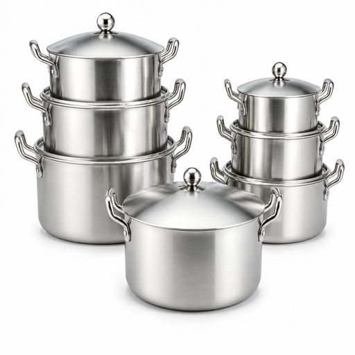 Stainless steel cooking pots set with lids heavy duty saucepans Uganda