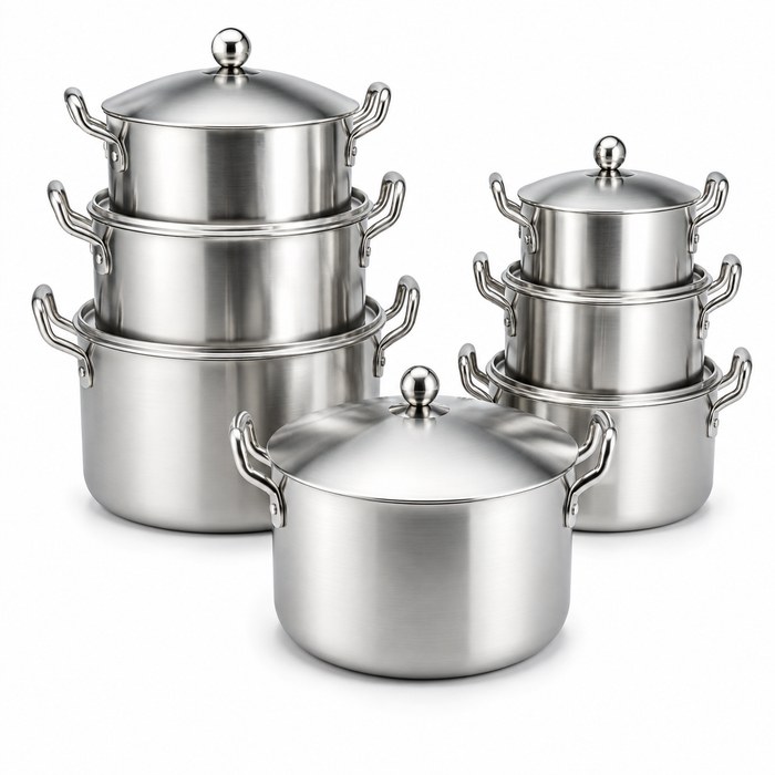 Stainless steel cooking pots set with lids heavy duty saucepans Uganda