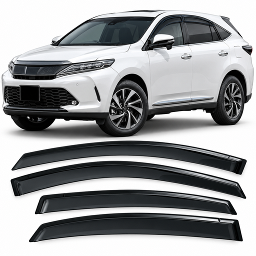 Set of four black Toyota Harrier XU60 window visors and rain guards for compatible 2016–2020 SUV models, available at KampalaShoppers Uganda.