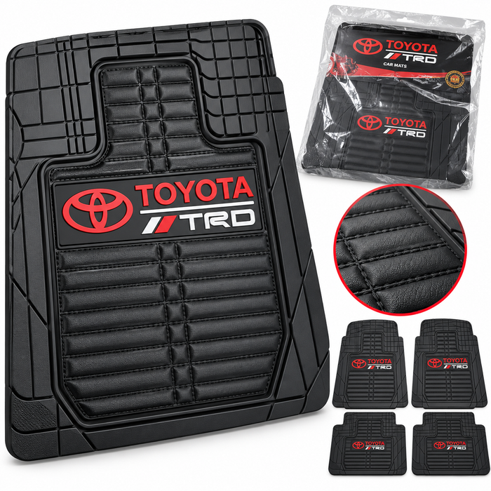 Black Toyota TRD-style rubber car floor mat with textured surface and raised edges, available at KampalaShoppers Uganda.