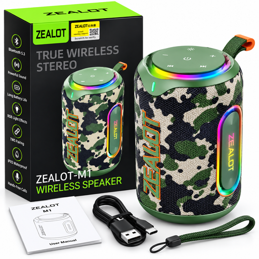 ZEALOT M1 camouflage wireless Bluetooth speaker with RGB lights at KampalaShoppers Uganda