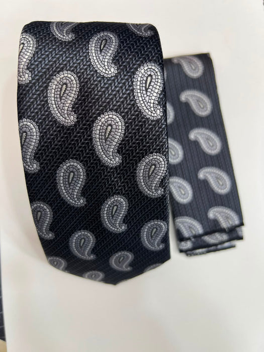 Men’s Paisley Necktie & Pocket Square Set – Elegant Formal Tie for Suits, Weddings & Office Wear-Uganda