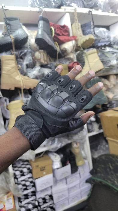 Tactical Fingerless Gloves with Hard Knuckle Protection – Black Military Gloves Uganda