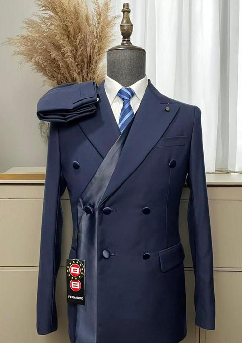Men’s Navy Blue Double-Breasted Suit – Wedding & Formal Suit in Uganda