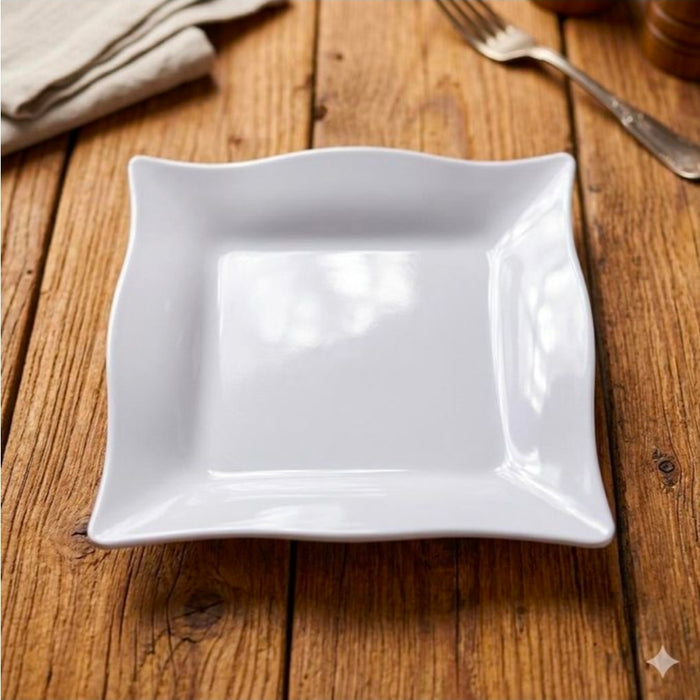 12-Piece White Square Ceramic Dinner Plates Set – Modern Wavy Dinnerware Uganda