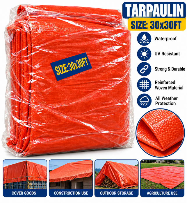 30×30FT Tarpaulin Waterproof Heavy Duty Cover Sheet – Orange