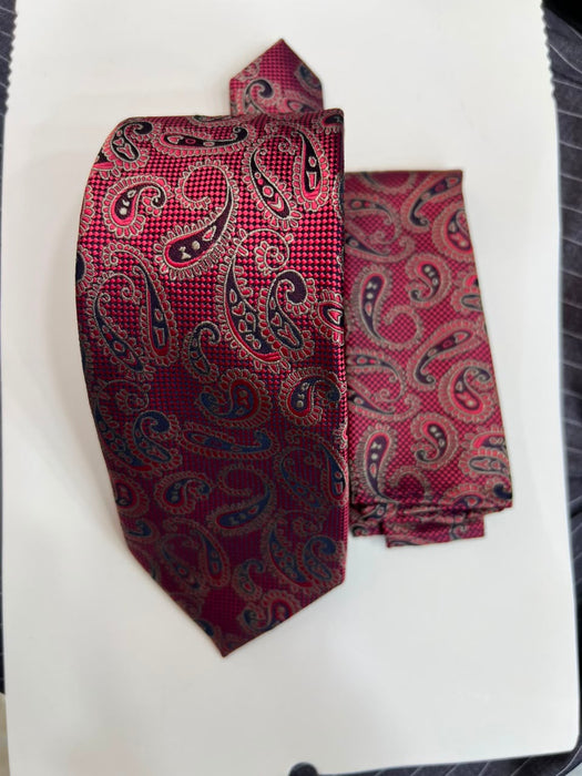Men’s Paisley Necktie & Pocket Square Set – Elegant Formal Tie for Suits, Weddings & Office Wear-Uganda