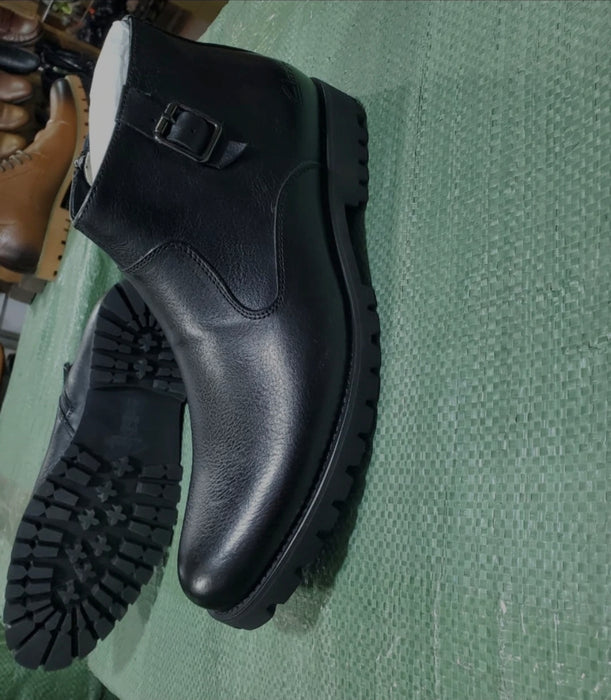 Men's Black Leather Ankle Boots - Formal Buckle Boots with Rugged Sole Uganda