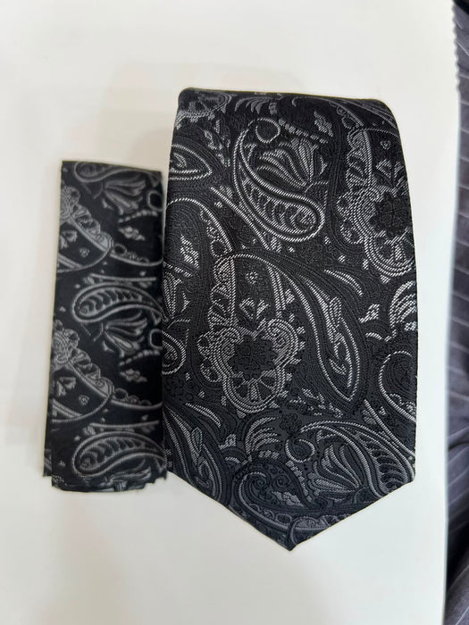 Men’s Paisley Necktie & Pocket Square Set – Elegant Formal Tie for Suits, Weddings & Office Wear-Uganda