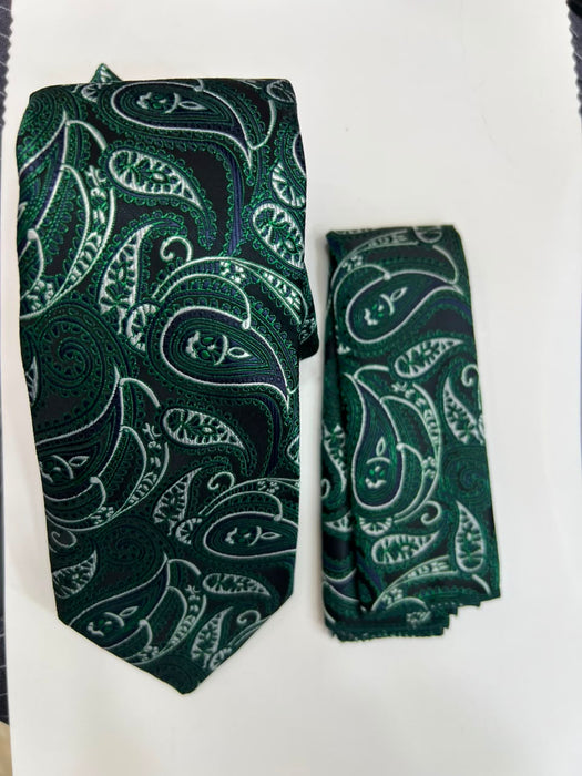 Men’s Paisley Necktie & Pocket Square Set – Elegant Formal Tie for Suits, Weddings & Office Wear-Uganda