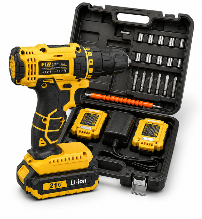 EDON 21V Cordless Rechargeable Drill Kit with 2 Batteries & Accessories – Uganda